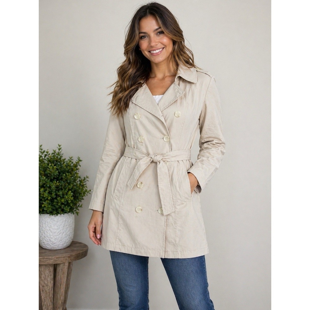St Johns Bay Linen Jacket Womens Medium‎ Beige Belted Lightweight NWT